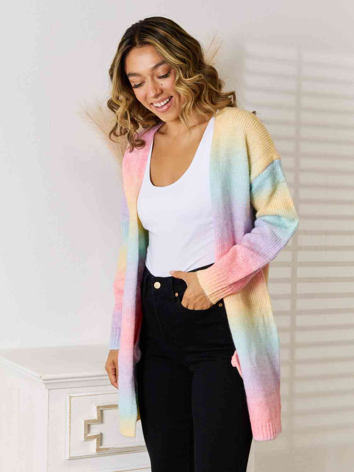 Full Size Gradient Open Front Cardigan Trendsi