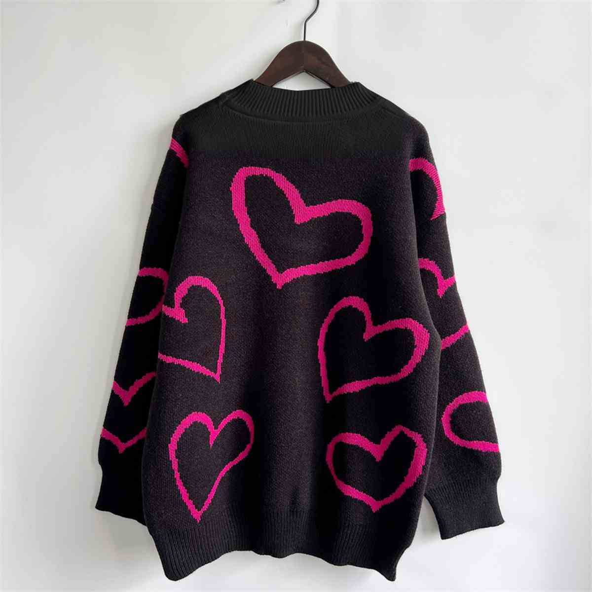 Heart Pattern Long Sleeve Sweater Trendsi