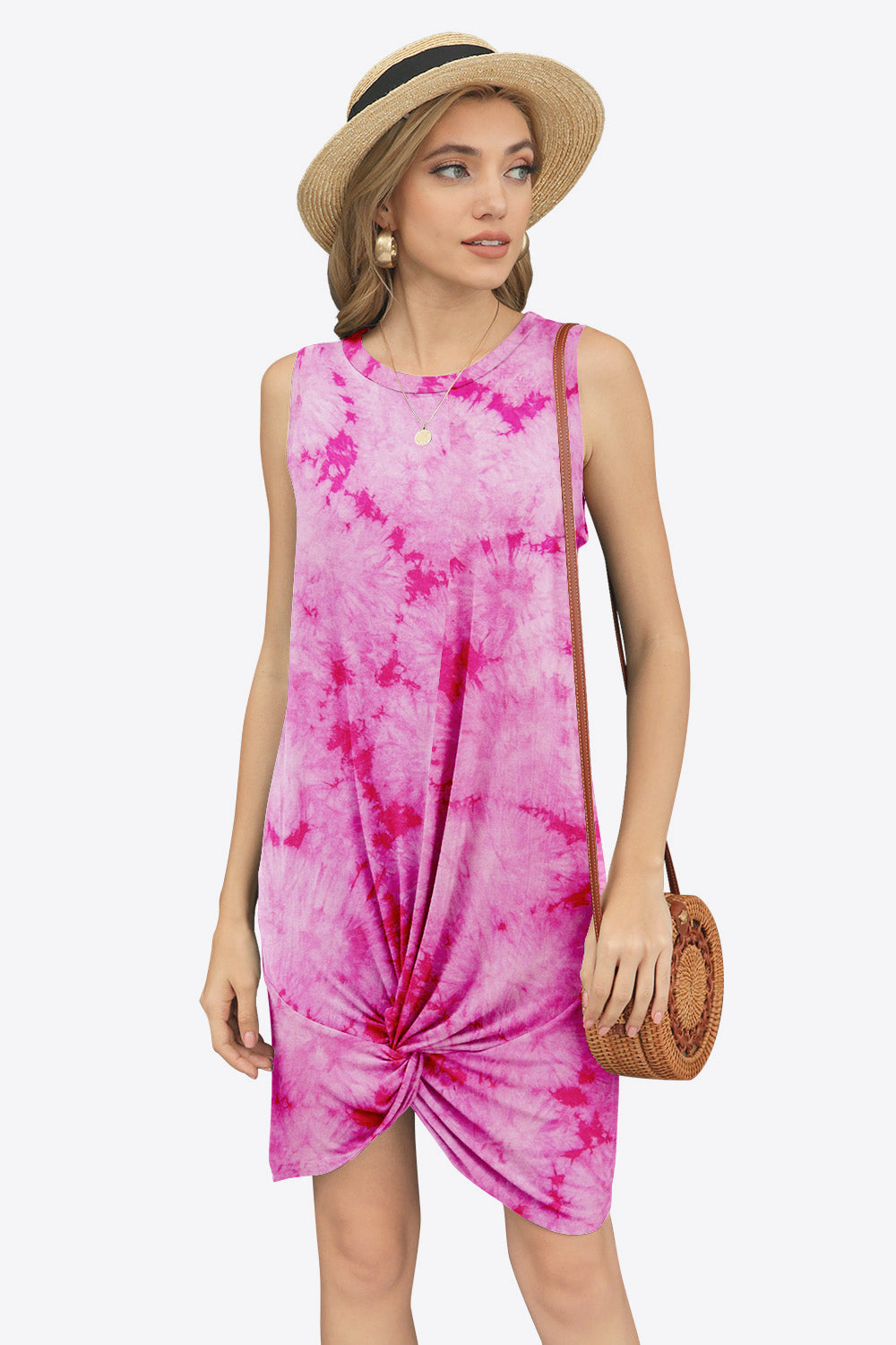 Tie-Dye Twisted Round Neck Sleeveless Dress Trendsi