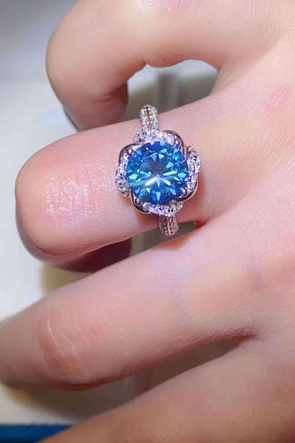 2 Carat Cobalt Blue Moissanite 925 Sterling Silver Ring Trendsi