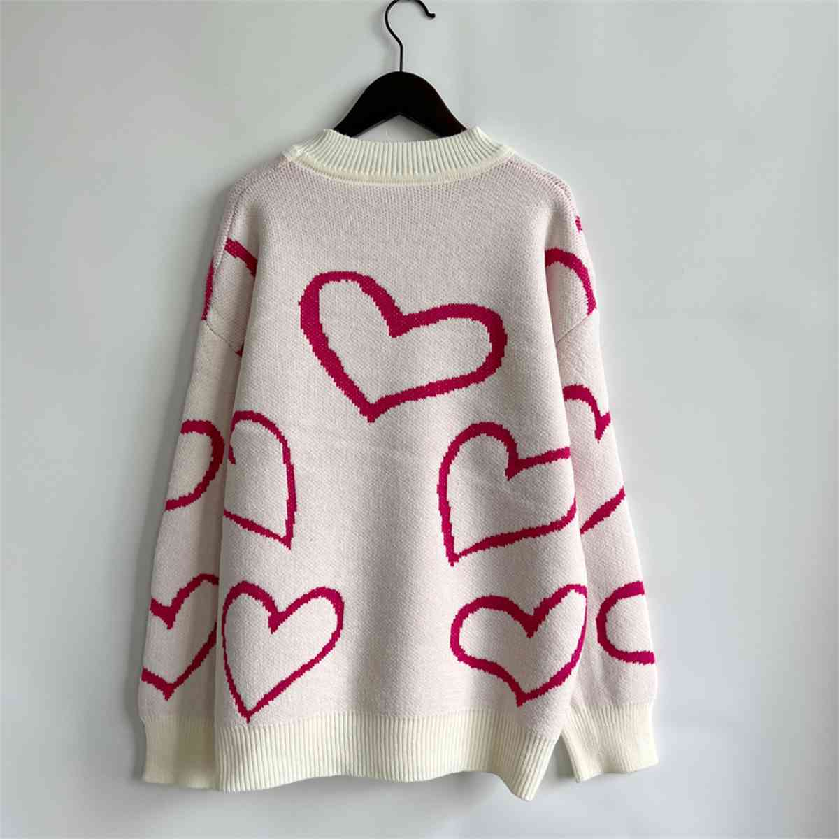 Heart Pattern Long Sleeve Sweater Trendsi