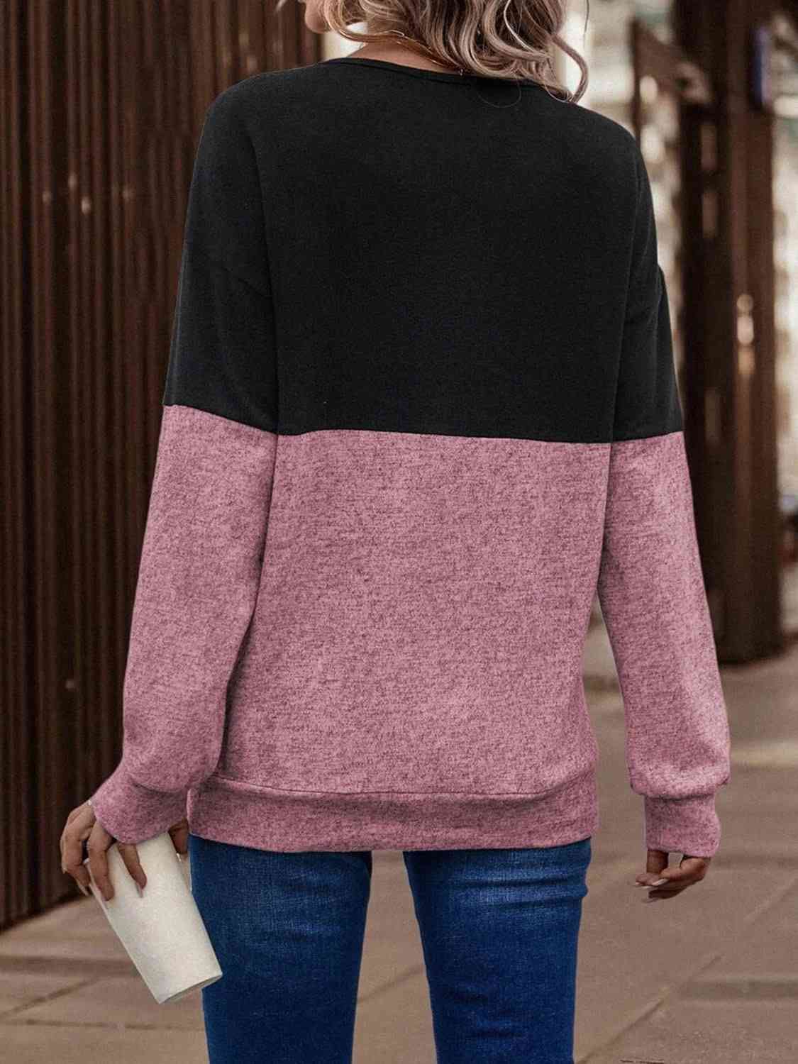 Two-Tone Crisscross Detail Sweatshirt Trendsi