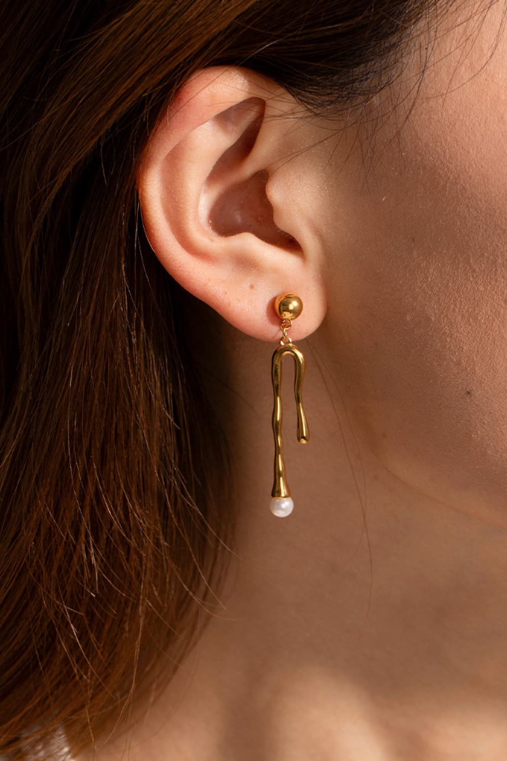 Synthetic Pearl 18K Gold-Plated Dangle Earrings Trendsi