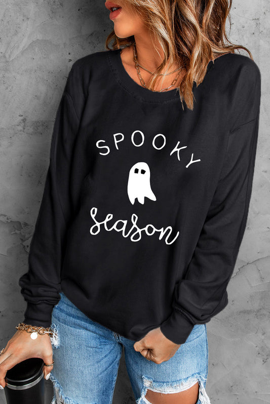 Round Neck Long Sleeve SPOOKY SEASON Graphic Sweatshirt Trendsi