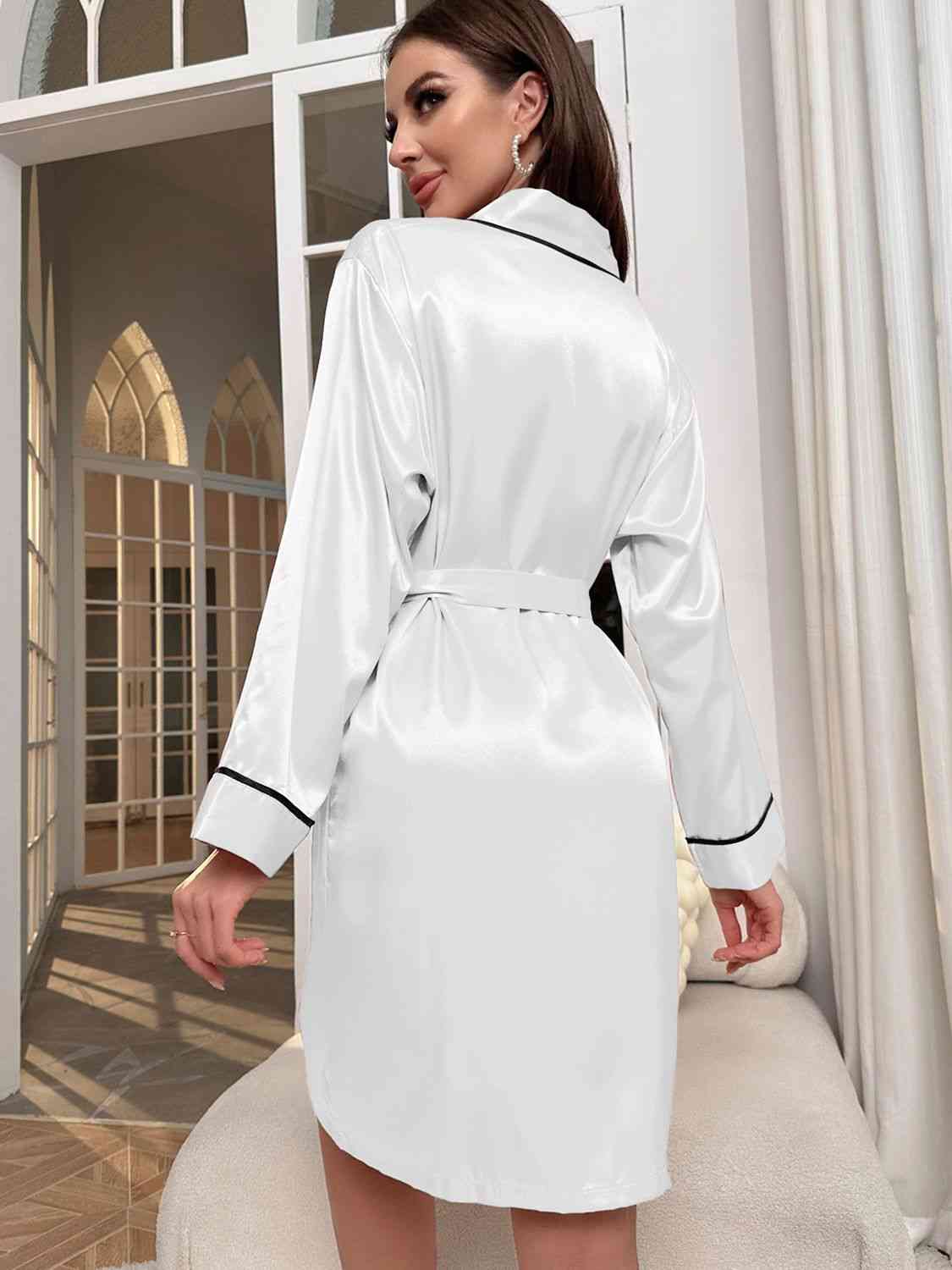 Tie Waist Surplice Neck Robe Trendsi