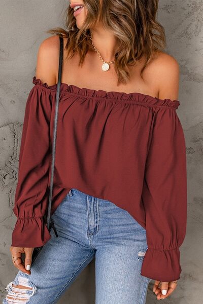 Frill Off-Shoulder Flounce Sleeve Blouse Trendsi