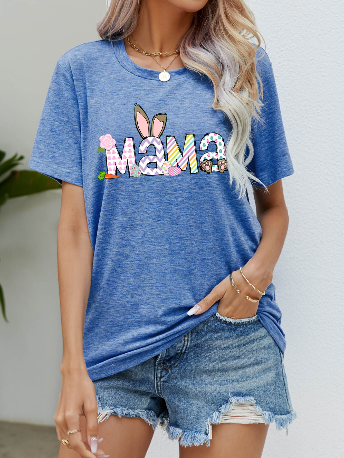 Easter MAMA Graphic Round Neck T-Shirt Trendsi