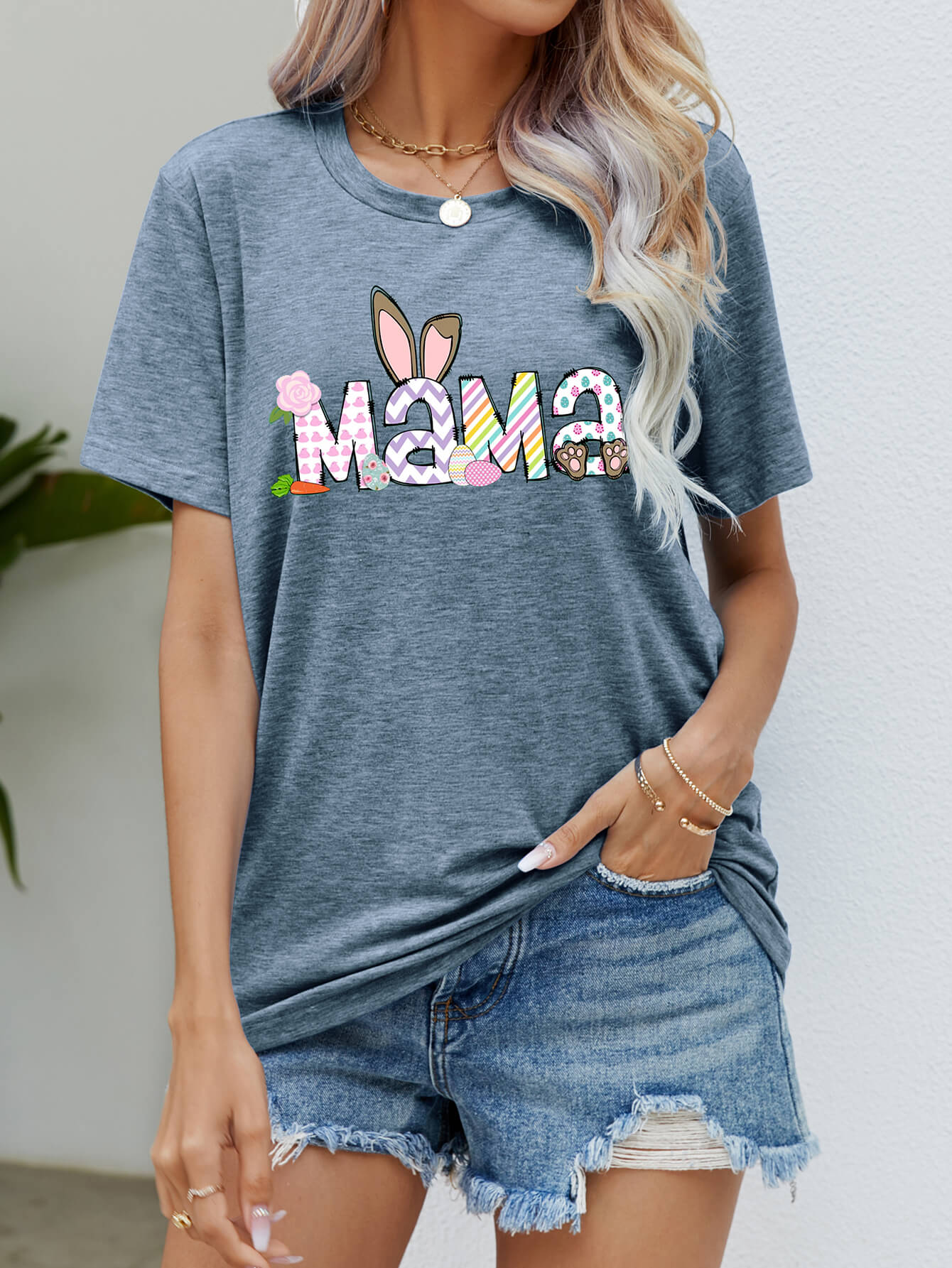 Easter MAMA Graphic Round Neck T-Shirt Trendsi