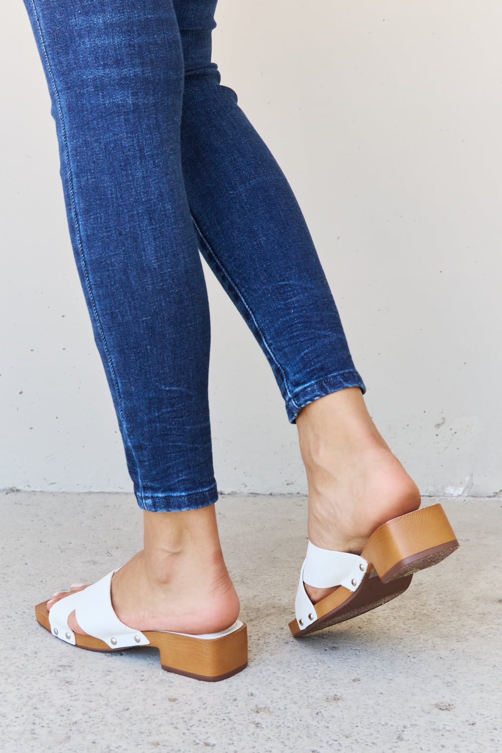 Weeboo Step Into Summer Criss Cross Wooden Clog Mule in White Trendsi