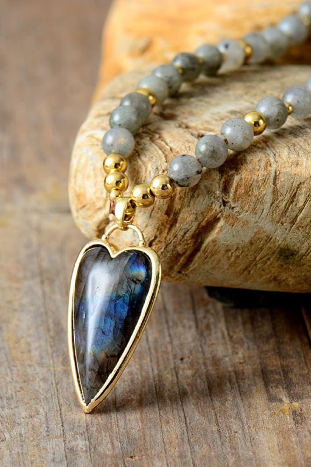 Natural Stone Pendant Beaded Necklace Trendsi
