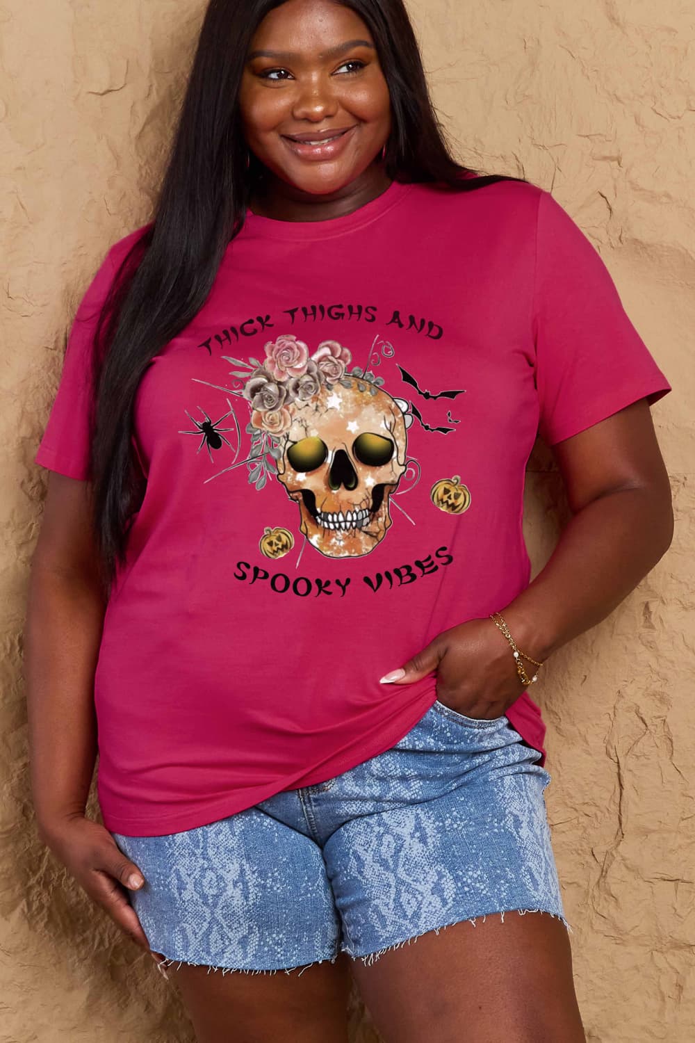 Simply Love Full Size THICK THIGHS AND SPOOKY VIBES Graphic Cotton T-Shirt Trendsi