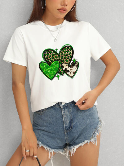Heart Round Neck Short Sleeve T-Shirt Trendsi