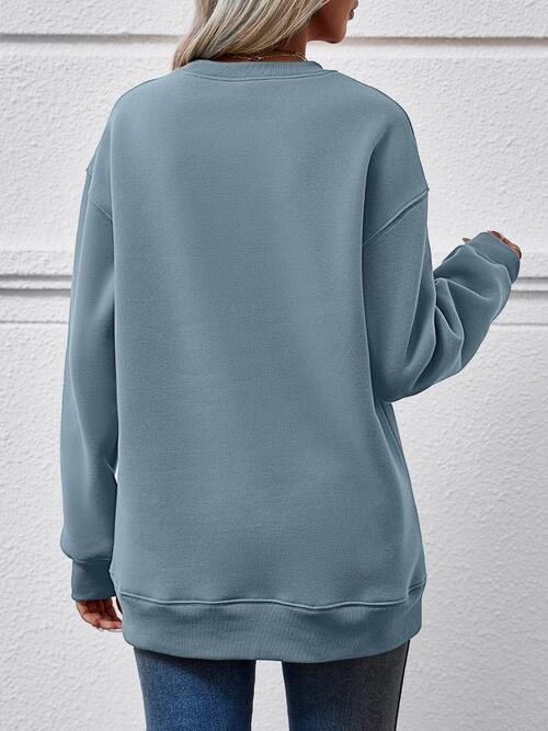 Letter Graphic Round Neck Long Sleeve Sweatshirt Trendsi