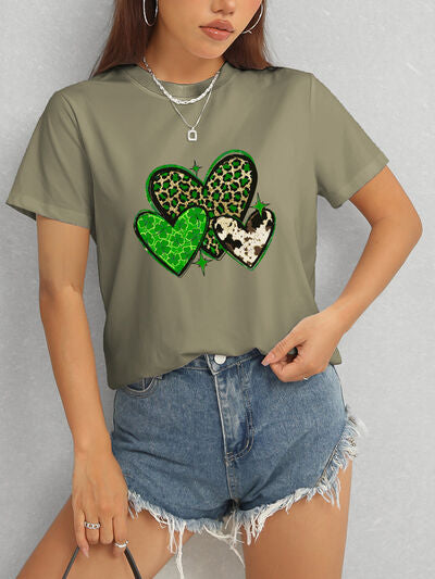 Heart Round Neck Short Sleeve T-Shirt Trendsi