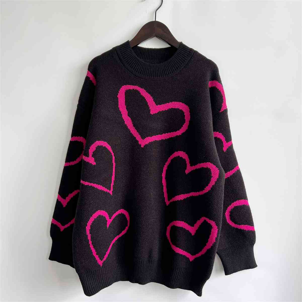 Heart Pattern Long Sleeve Sweater Trendsi