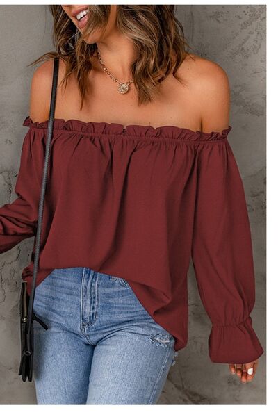 Frill Off-Shoulder Flounce Sleeve Blouse Trendsi