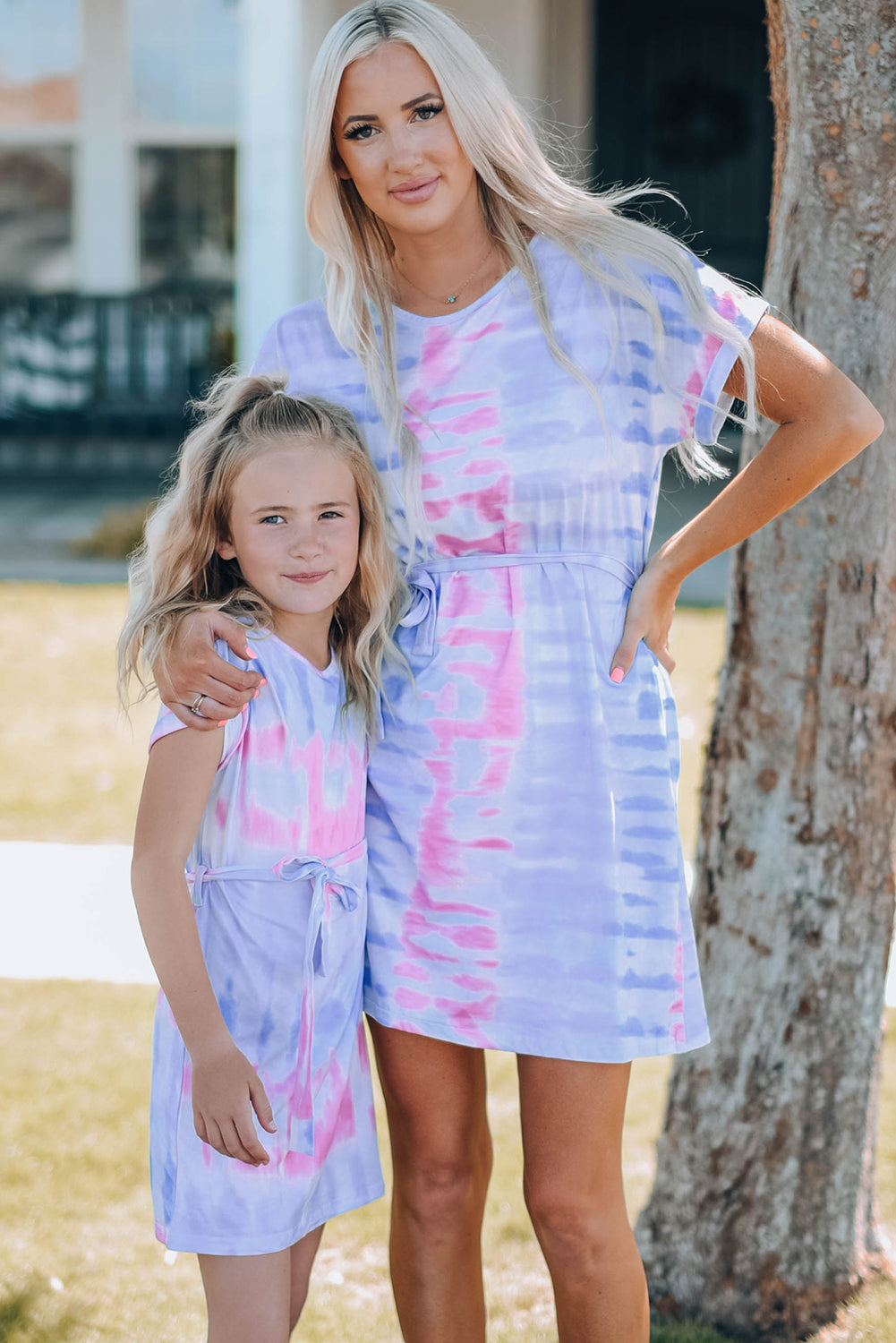 Women Tie-Dye Belted T-Shirt Dress Trendsi