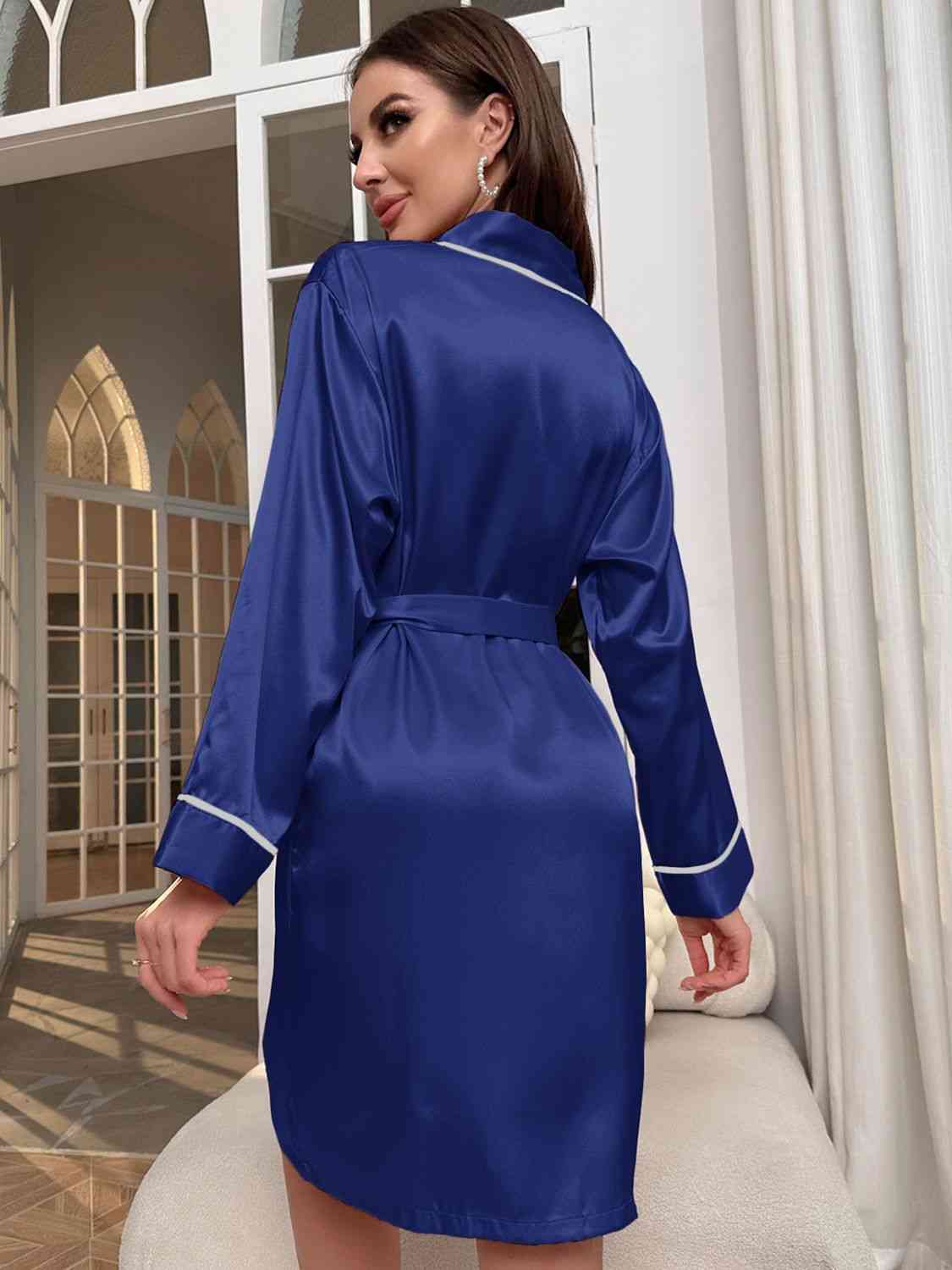 Tie Waist Surplice Neck Robe Trendsi