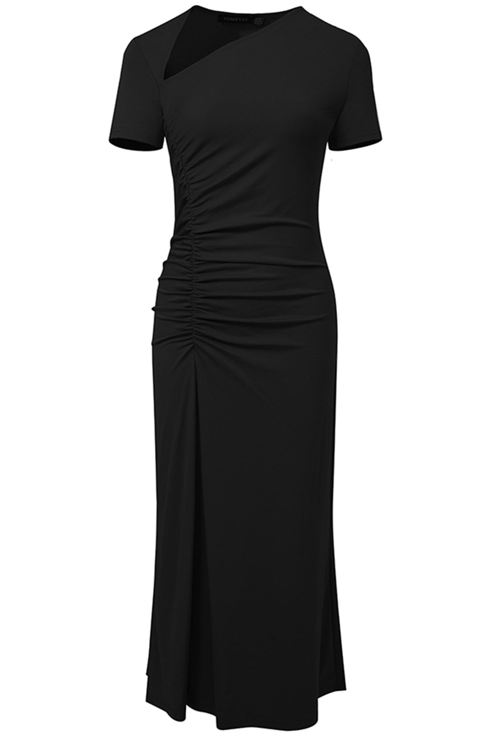 Asymmetrical Neck Short Sleeve Midi Dress Trendsi