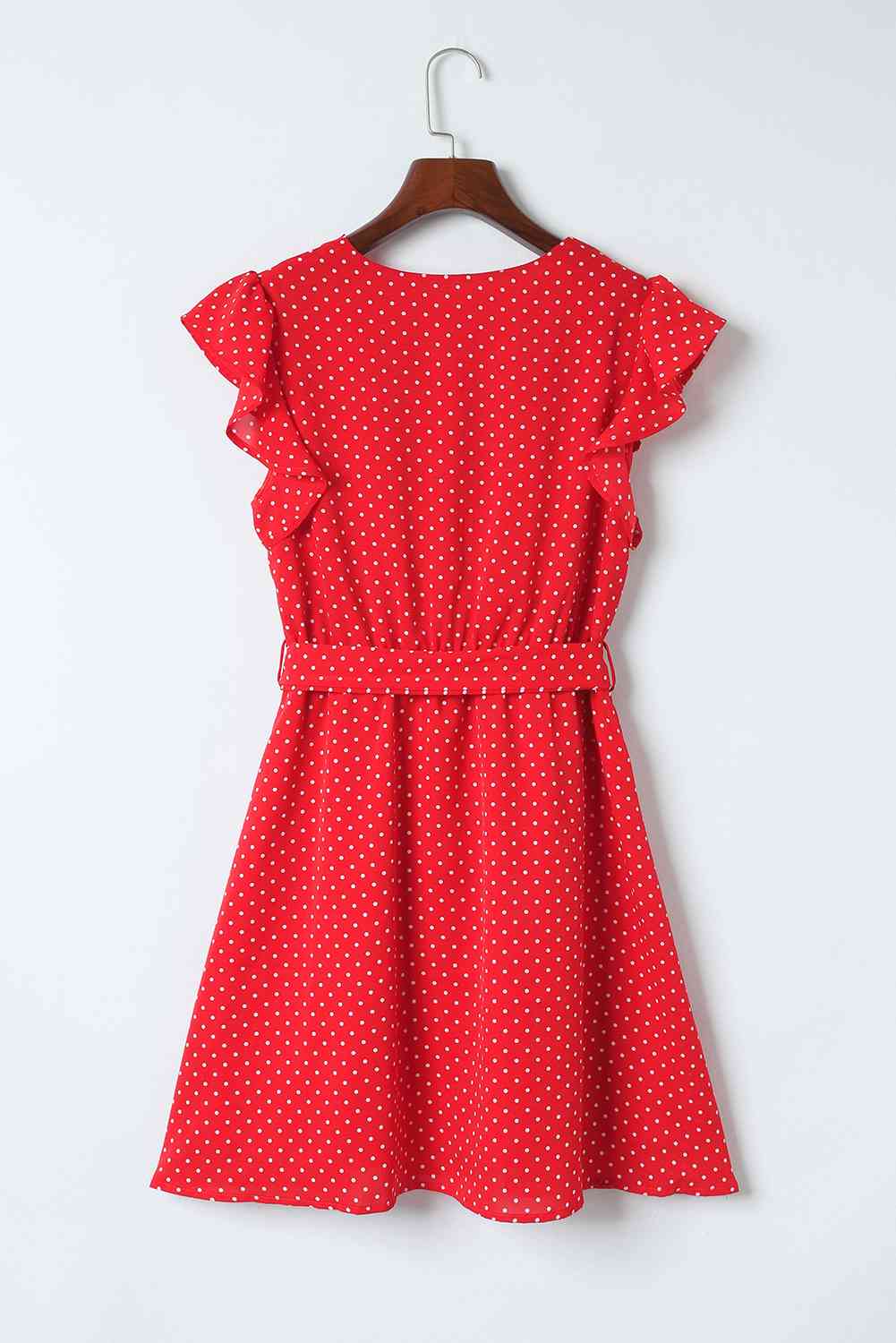 Polka Dot Surplice Neck Tie Waist Dress Trendsi