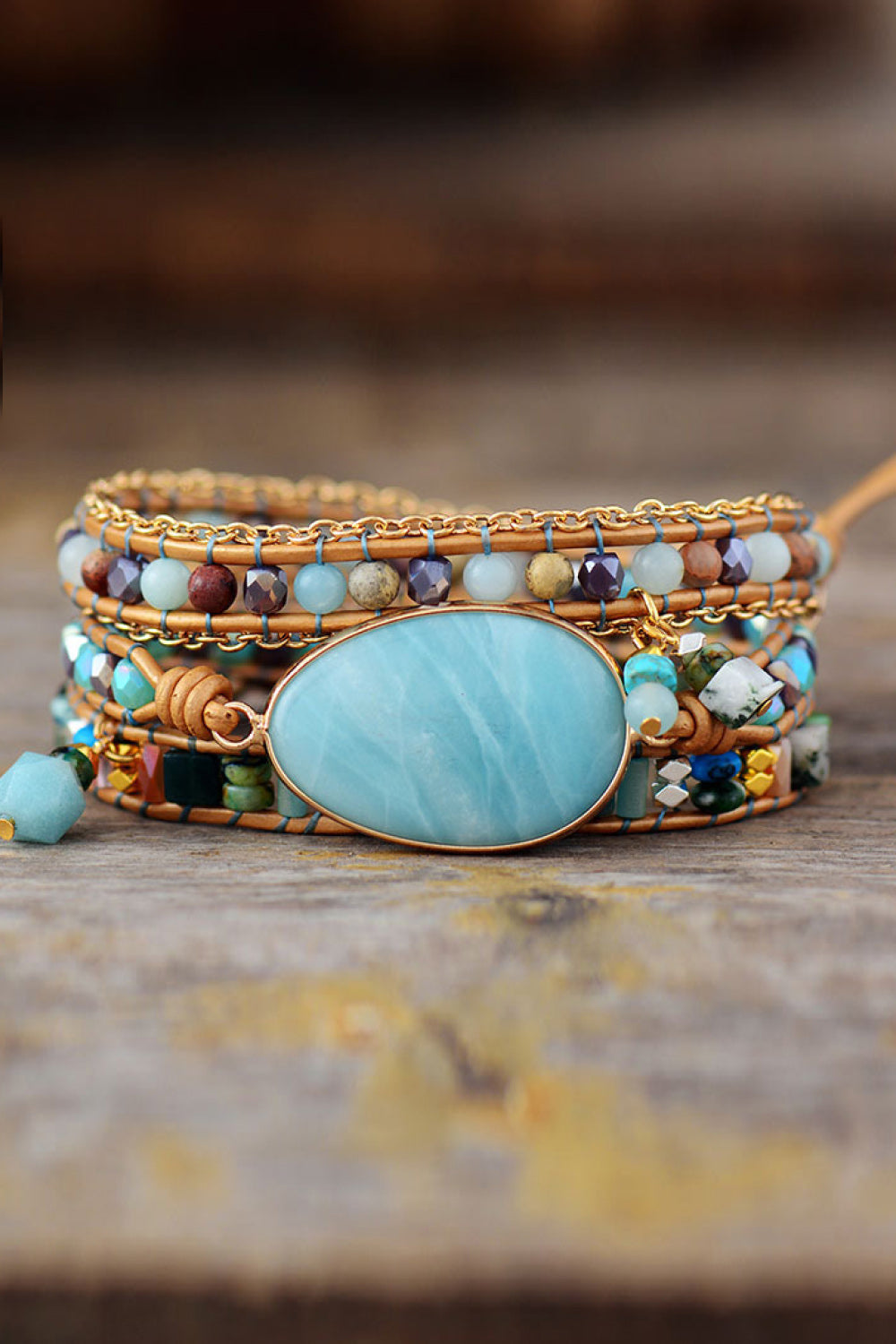 Handmade Natural Stone Beaded Triple Layer Bracelet Trendsi