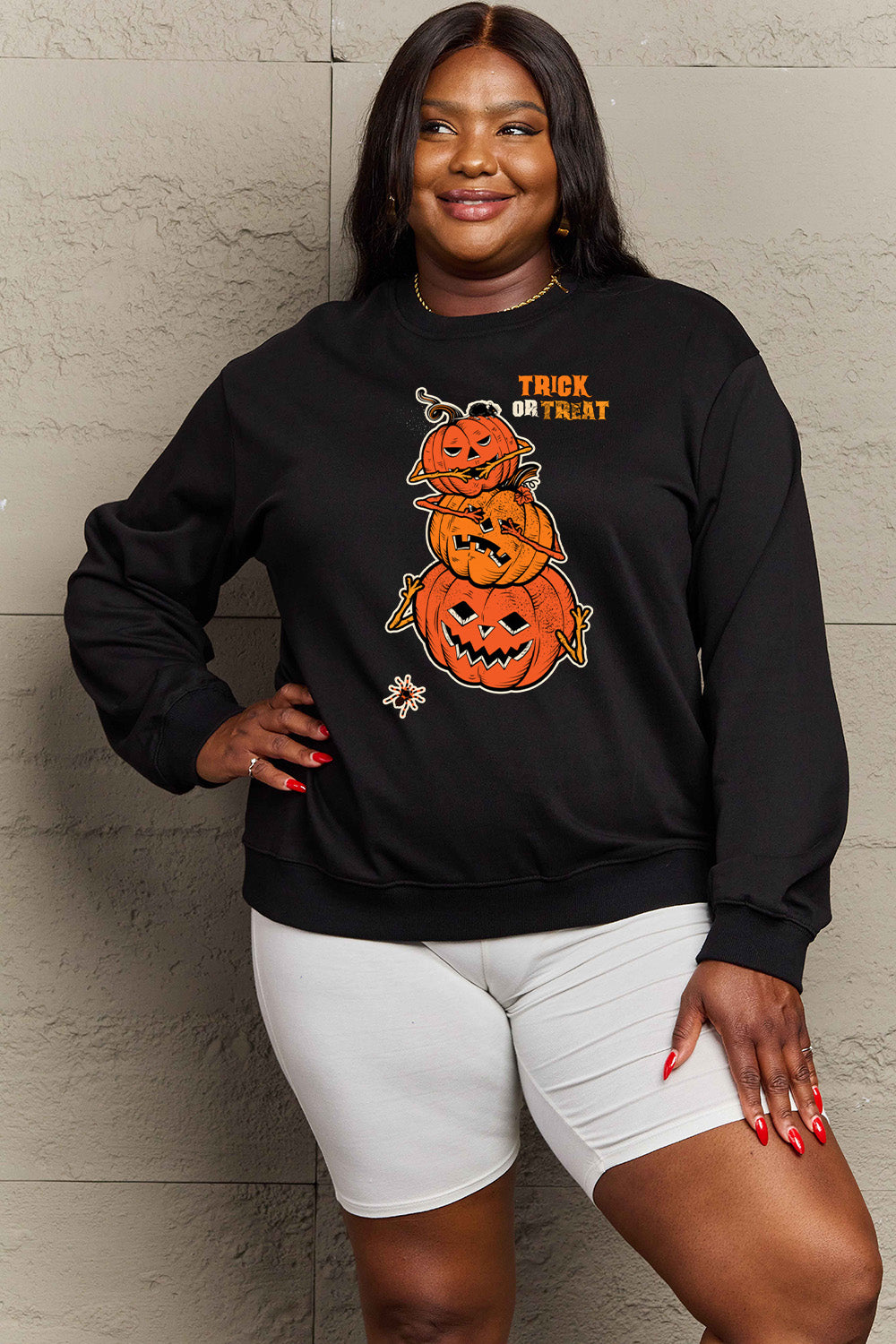 Simply Love Full Size TRICK OR TREAT Graphic Sweatshirt Trendsi