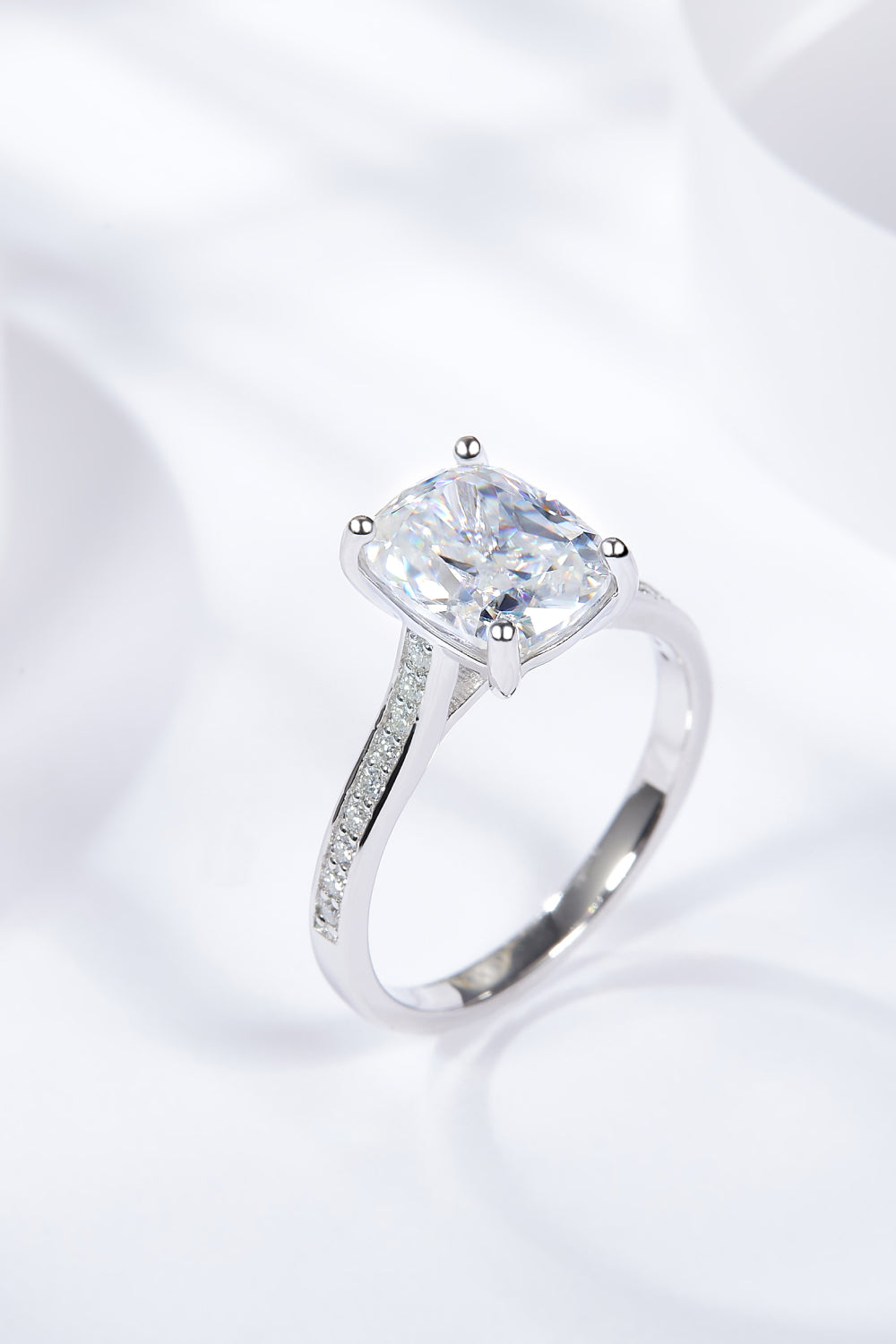 3 Carat Moissanite Platinum-Plated Side Stone Ring Trendsi