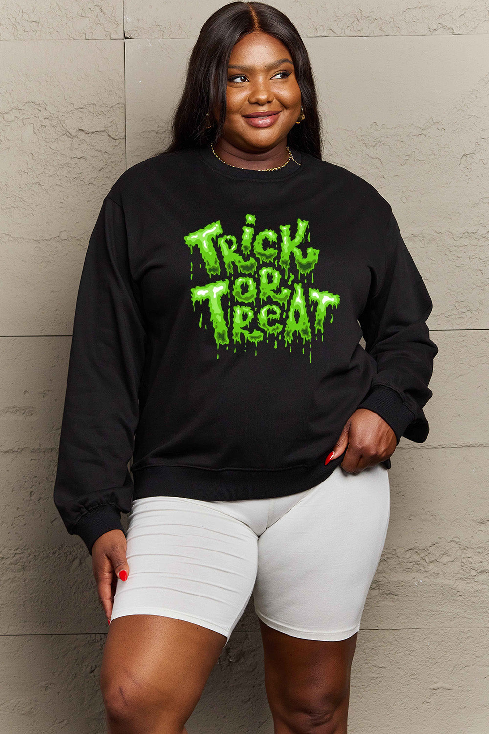 Simply Love Full Size TRICK OR TREAT Graphic Sweatshirt Trendsi