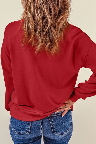 Sequin Santa Patch Round Neck Sweatshirt Trendsi