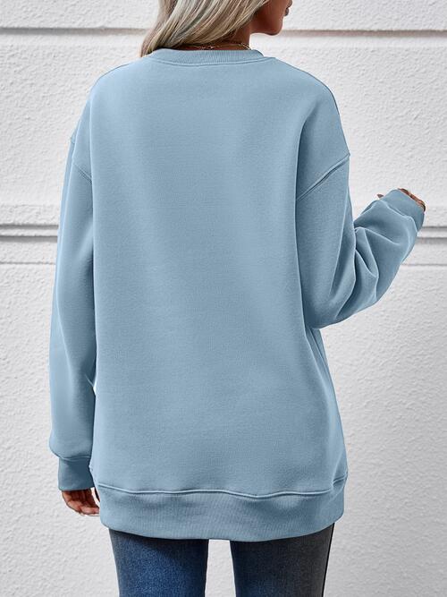 Letter Graphic Round Neck Long Sleeve Sweatshirt Trendsi