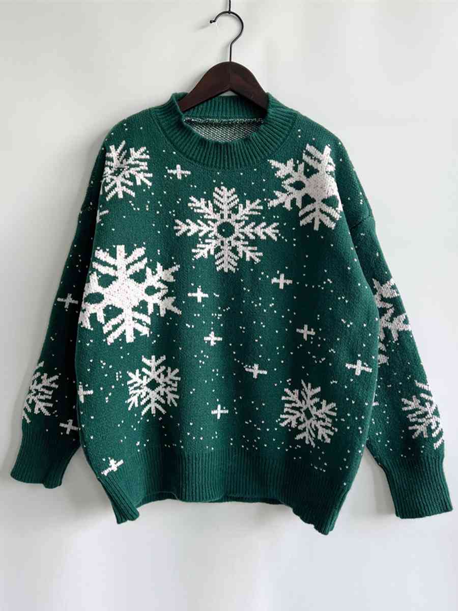 Snowflake Pattern Dropped Shoulder Sweater Trendsi