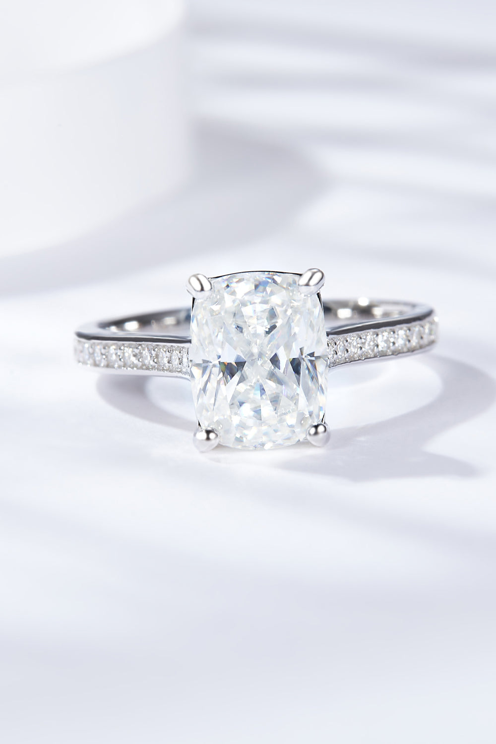 3 Carat Moissanite Platinum-Plated Side Stone Ring Trendsi