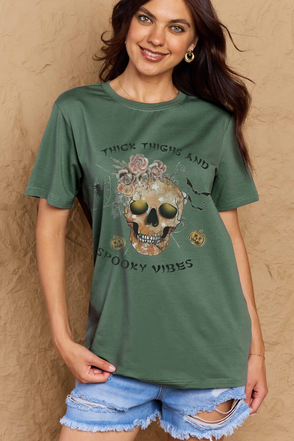 Simply Love Full Size THICK THIGHS AND SPOOKY VIBES Graphic Cotton T-Shirt Trendsi