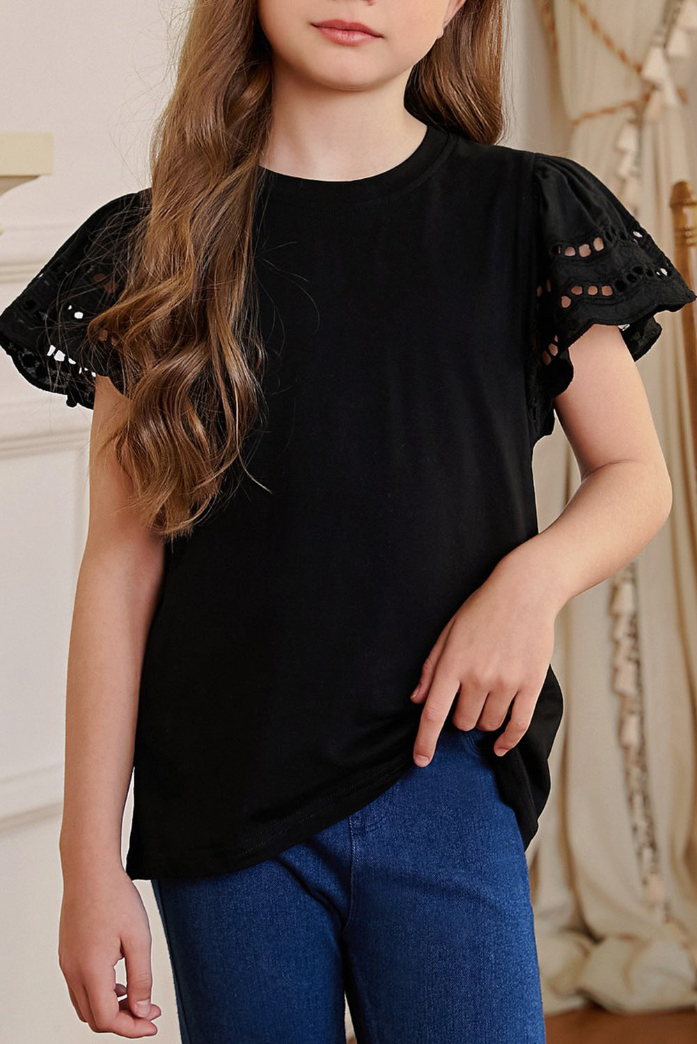Round Neck Flutter Sleeve T-Shirt Trendsi