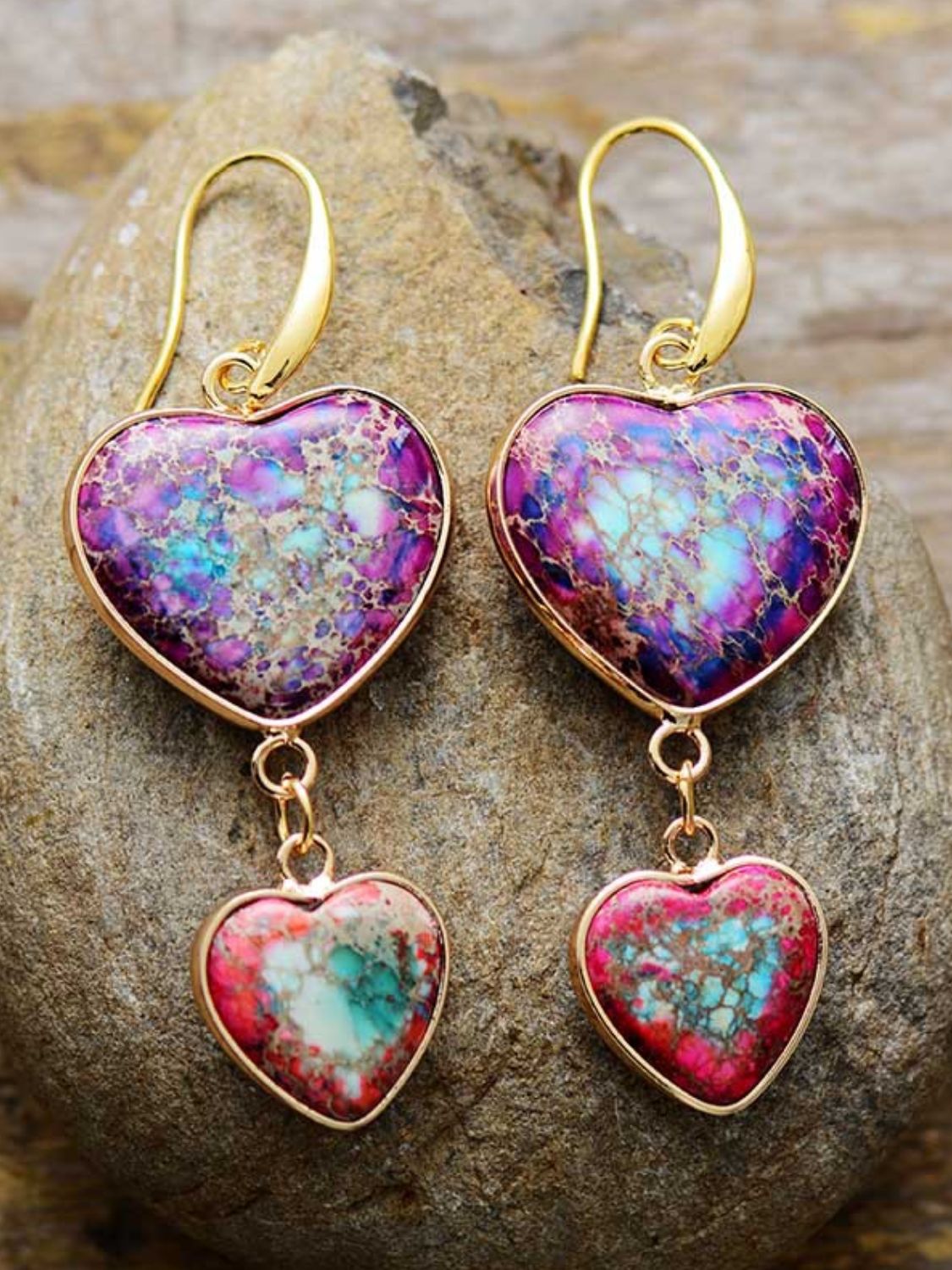 Heart Shape Imperial Jasper Dangle Earrings Trendsi