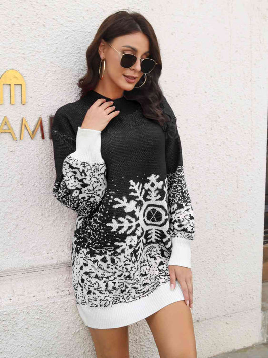 Snowflake Pattern Sweater Dress Trendsi