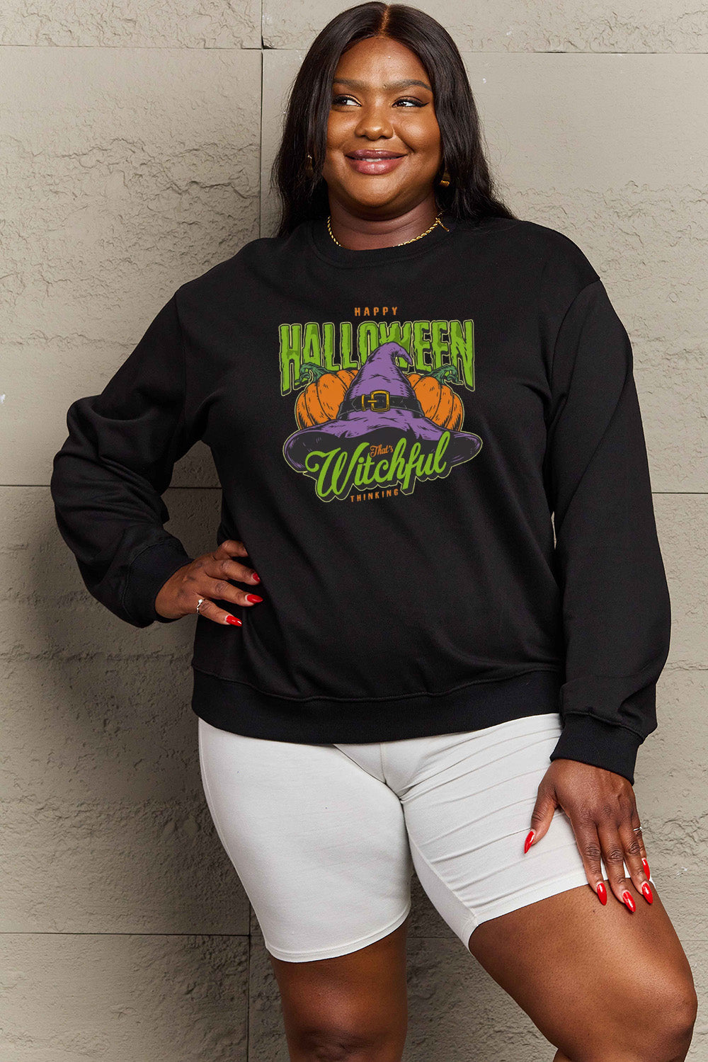 Simply Love Full Size Witch Hat Graphic Sweatshirt Trendsi