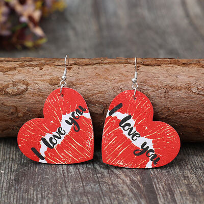 I LOVE YOU Heart Leather Earrings Trendsi
