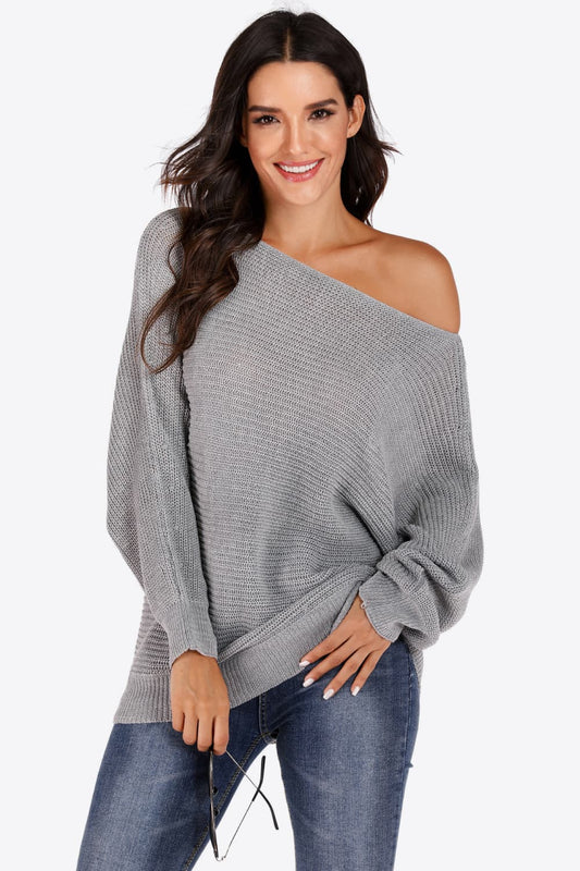 One Shoulder Dolman Sleeve Sweater Trendsi
