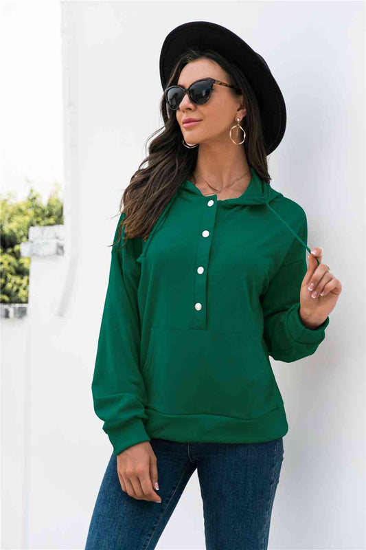 Half-Snap Drawstring Hoodie with Kangaroo Pocket Trendsi