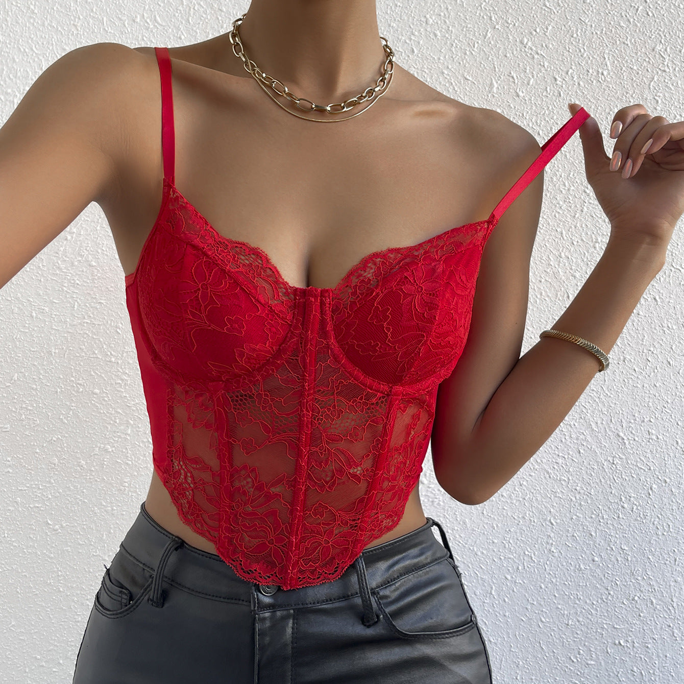 Sweetheart Neck Lace Detail Cami Trendsi