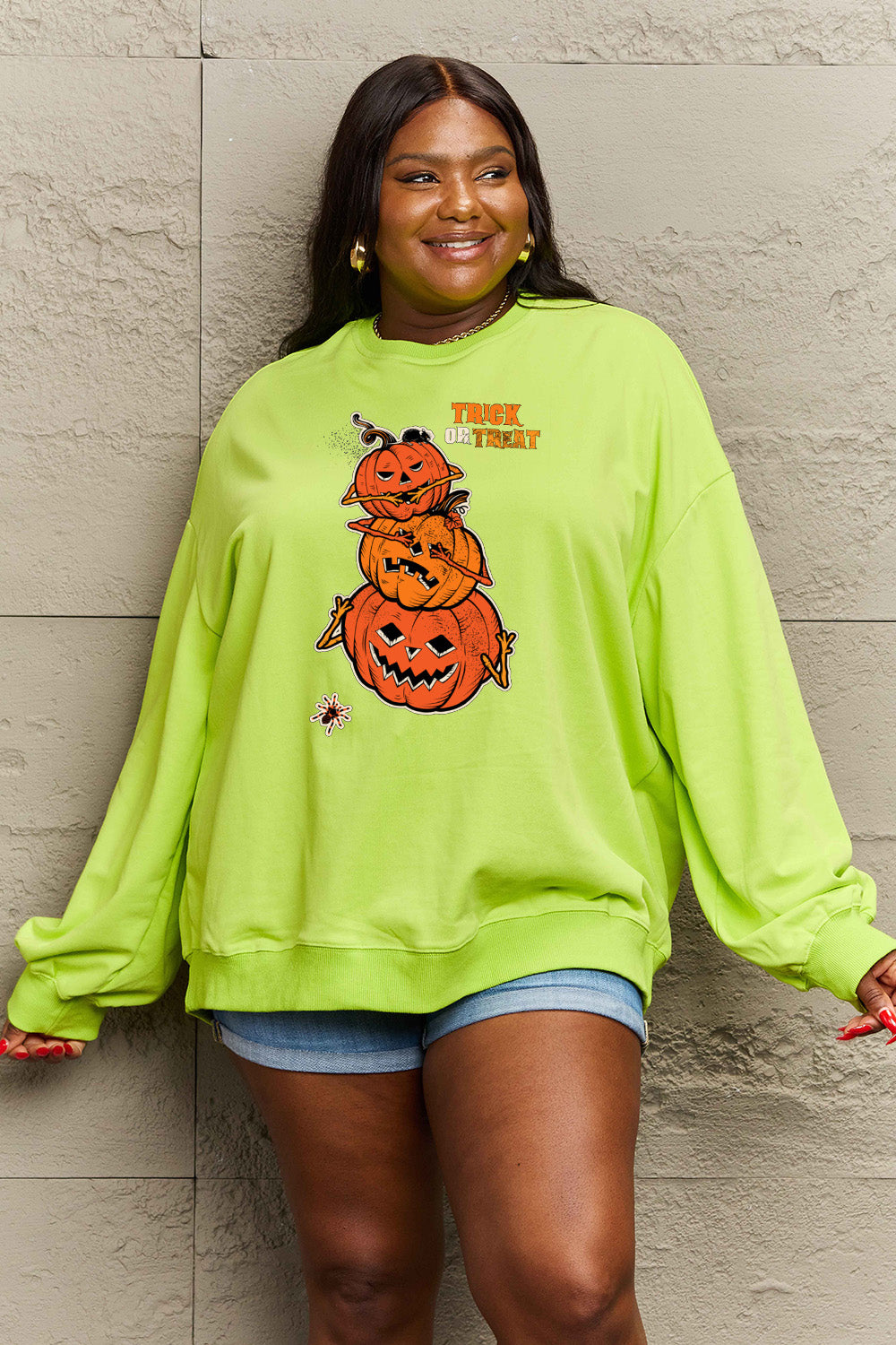 Simply Love Full Size TRICK OR TREAT Graphic Sweatshirt Trendsi