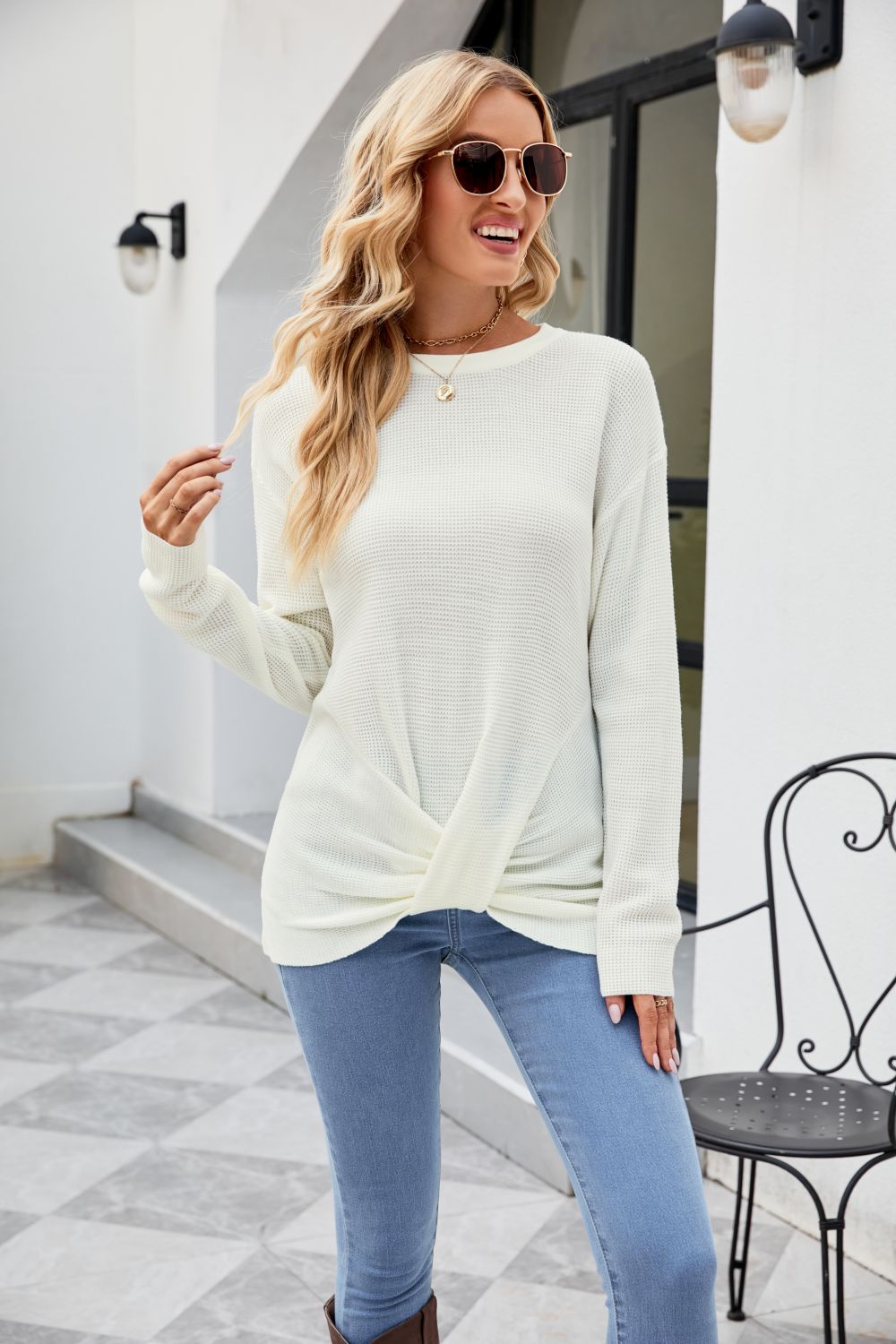 Twisted Round Neck Sweater Trendsi