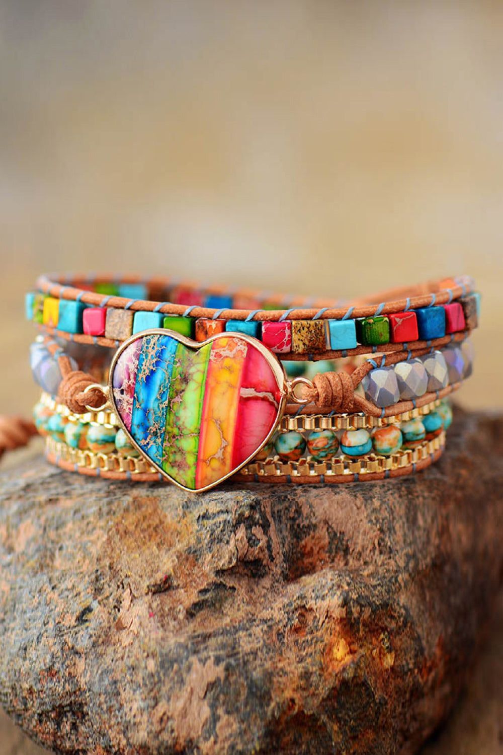 Imperial Jasper & Crystal Layered Bracelet Trendsi