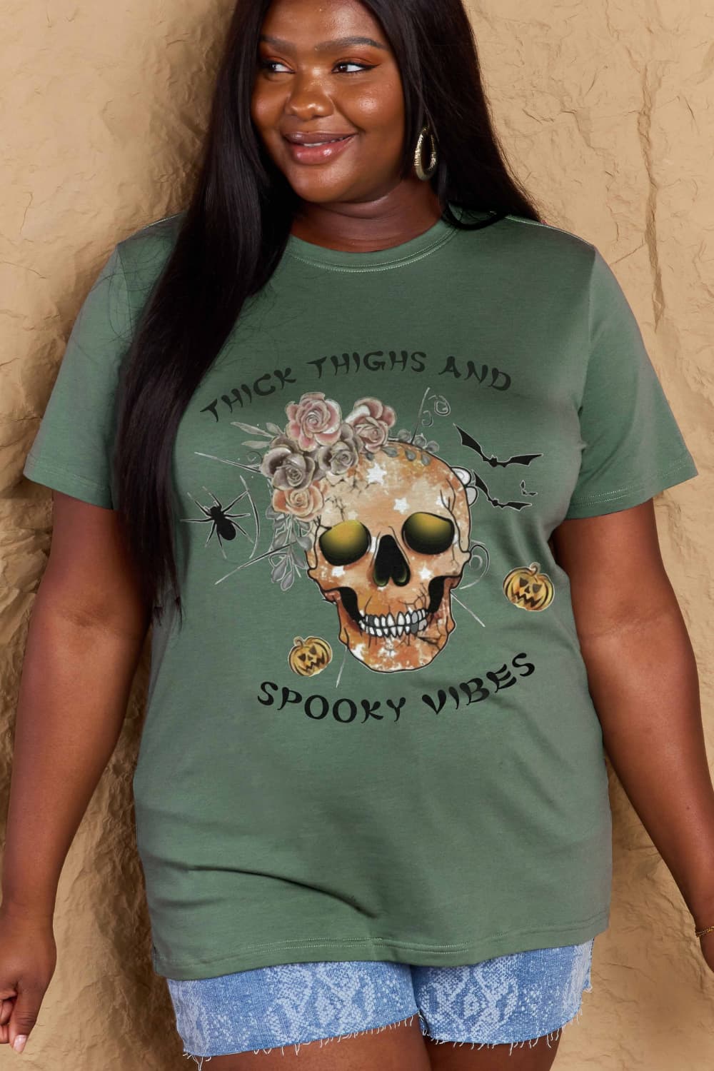 Simply Love Full Size THICK THIGHS AND SPOOKY VIBES Graphic Cotton T-Shirt Trendsi