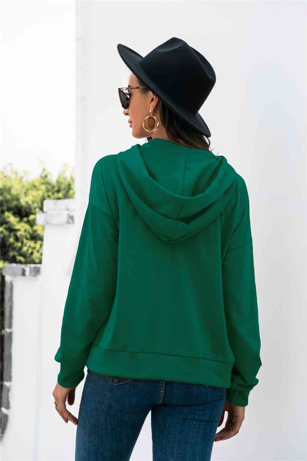 Half-Snap Drawstring Hoodie with Kangaroo Pocket Trendsi