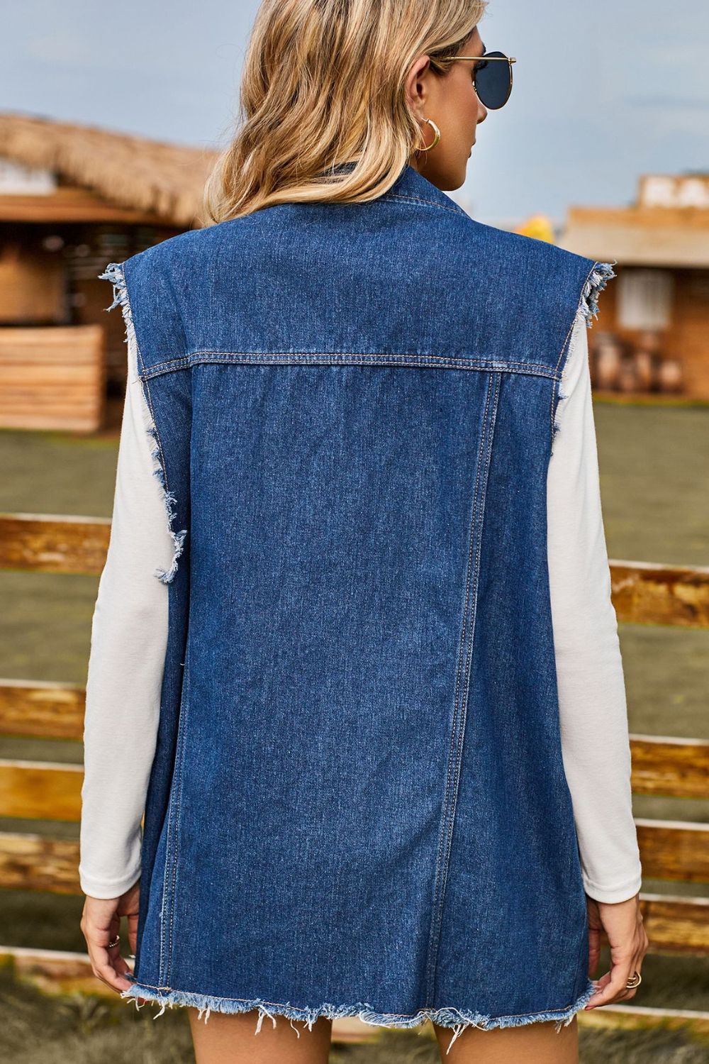 Sleeveless Button-Up Collared Denim Top with Pockets Trendsi