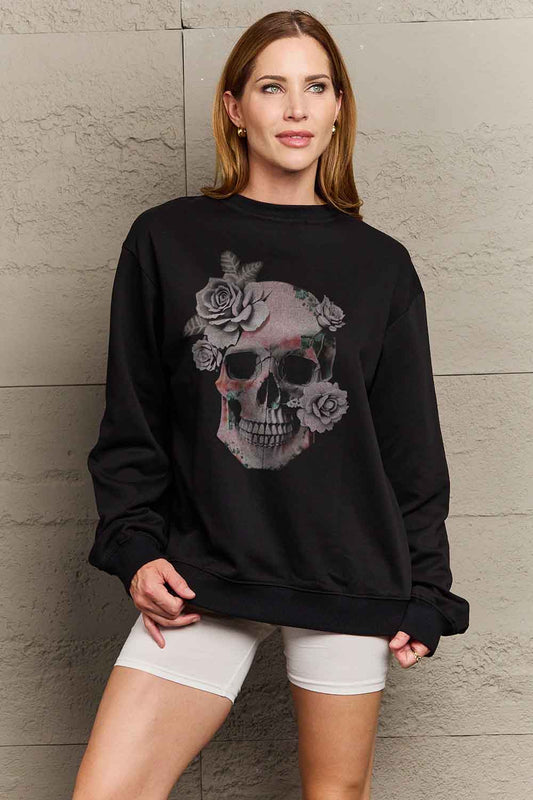 Simply Love Simply Love Full Size Dropped Shoulder SKULL Graphic Sweatshirt Trendsi