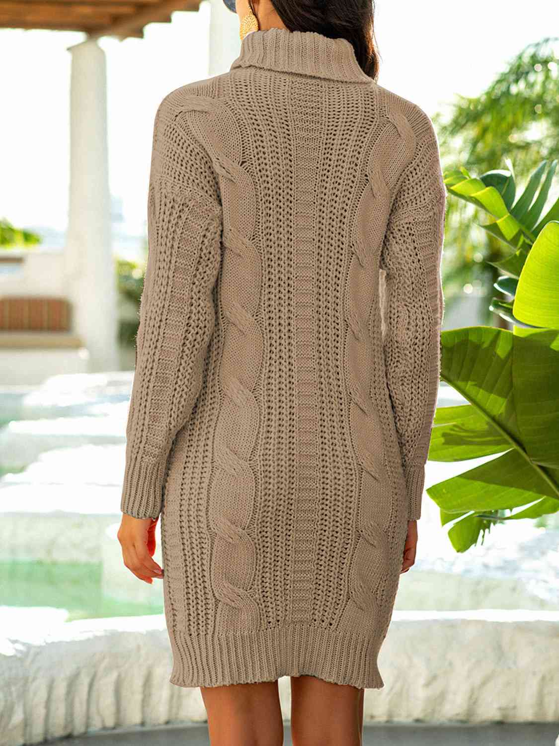 Turtleneck Ribbed Sweater Dress Trendsi