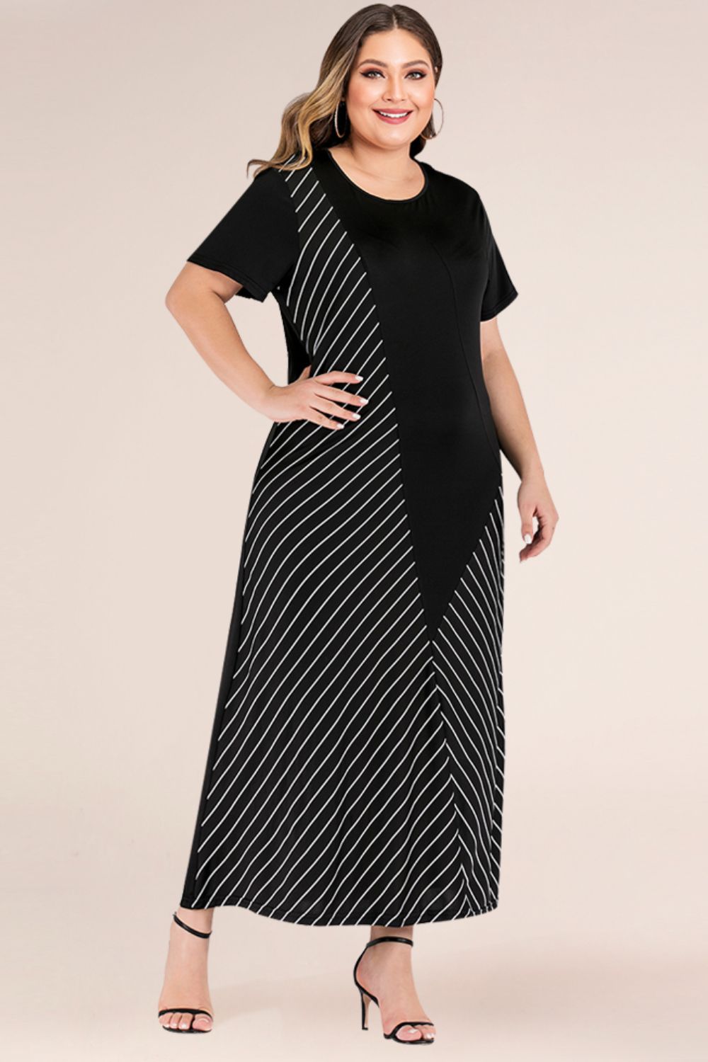 Plus Size Striped Color Block Tee Dress Trendsi